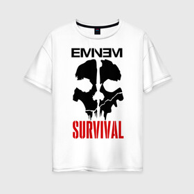 Женская футболка хлопок Oversize с принтом Eminem - Survival в Петрозаводске, 100% хлопок | свободный крой, круглый ворот, спущенный рукав, длина до линии бедер
 | eminem   survival | gangsta | gansta | hip | hip hop | hop | media | rap | survival выживание | еп | рэп | рэпчина | хип | хип хоп | хоп | эминем