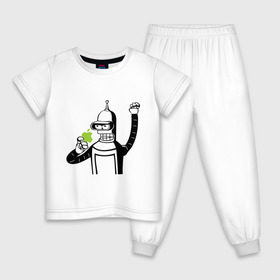 Детская пижама хлопок с принтом Бендер и яблоко в Петрозаводске, 100% хлопок |  брюки и футболка прямого кроя, без карманов, на брюках мягкая резинка на поясе и по низу штанин
 | bender | futurama fans | futurama t shirt | newtop | robot | toplanding | uturama | бендер | бендер и яблоко | выше нос | мультики | мультфильмы | робот | фрукт | футурама