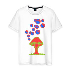 Мужская футболка хлопок с принтом Гриб в Петрозаводске, 100% хлопок | прямой крой, круглый вырез горловины, длина до линии бедер, слегка спущенное плечо. | гриб | грибочки | грибы | кислота | магия | прикол | пузыри