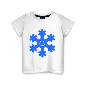 Детская футболка хлопок с принтом Веселая снежинка в Петрозаводске, 100% хлопок | круглый вырез горловины, полуприлегающий силуэт, длина до линии бедер | веселая снежинка | идеи подарков | новый год 2014 | смайл