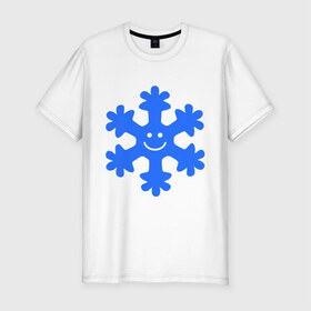 Мужская футболка премиум с принтом Веселая снежинка в Петрозаводске, 92% хлопок, 8% лайкра | приталенный силуэт, круглый вырез ворота, длина до линии бедра, короткий рукав | веселая снежинка | идеи подарков | новый год 2014 | смайл