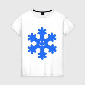 Женская футболка хлопок с принтом Веселая снежинка в Петрозаводске, 100% хлопок | прямой крой, круглый вырез горловины, длина до линии бедер, слегка спущенное плечо | веселая снежинка | идеи подарков | новый год 2014 | смайл
