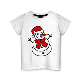 Детская футболка хлопок с принтом Снеговик в Петрозаводске, 100% хлопок | круглый вырез горловины, полуприлегающий силуэт, длина до линии бедер | 2014 | веселый снеговик | зима | снег | снеговик | снеговикновый год | снежинки