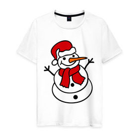 Мужская футболка хлопок с принтом Снеговик в Петрозаводске, 100% хлопок | прямой крой, круглый вырез горловины, длина до линии бедер, слегка спущенное плечо. | 2014 | веселый снеговик | зима | снег | снеговик | снеговикновый год | снежинки