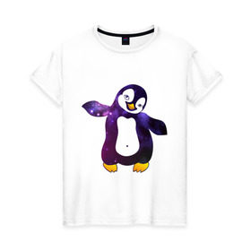 Женская футболка хлопок с принтом Пингвин просто космос в Петрозаводске, 100% хлопок | прямой крой, круглый вырез горловины, длина до линии бедер, слегка спущенное плечо | пингвин