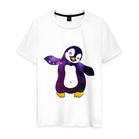 Мужская футболка хлопок с принтом Пингвин просто космос в Петрозаводске, 100% хлопок | прямой крой, круглый вырез горловины, длина до линии бедер, слегка спущенное плечо. | Тематика изображения на принте: пингвин