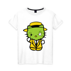 Женская футболка хлопок с принтом Kitty Mask в Петрозаводске, 100% хлопок | прямой крой, круглый вырез горловины, длина до линии бедер, слегка спущенное плечо | kitty mask | зеленая кошка | кошки | маска