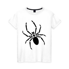 Женская футболка хлопок с принтом Страшный паук в Петрозаводске, 100% хлопок | прямой крой, круглый вырез горловины, длина до линии бедер, слегка спущенное плечо | насекомые | паук | паук на спине | страшный паук | тарантул