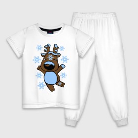 Детская пижама хлопок с принтом Олень в снегу в Петрозаводске, 100% хлопок |  брюки и футболка прямого кроя, без карманов, на брюках мягкая резинка на поясе и по низу штанин
 | happy new year | new year | новогодний | олень | рождество | рудольф | с новым годом