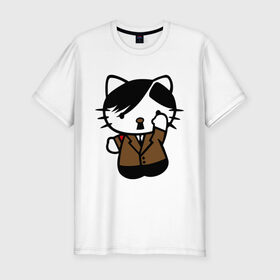 Мужская футболка премиум с принтом Kitty Hitler в Петрозаводске, 92% хлопок, 8% лайкра | приталенный силуэт, круглый вырез ворота, длина до линии бедра, короткий рукав | kitty hitler | кошки | прикольные картинки