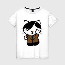 Женская футболка хлопок с принтом Kitty Hitler в Петрозаводске, 100% хлопок | прямой крой, круглый вырез горловины, длина до линии бедер, слегка спущенное плечо | kitty hitler | кошки | прикольные картинки