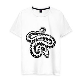 Мужская футболка хлопок с принтом Силуэт змеи в Петрозаводске, 100% хлопок | прямой крой, круглый вырез горловины, длина до линии бедер, слегка спущенное плечо. | животные | змеиная кожа | змея | прикольные картинки | силуэт змеи