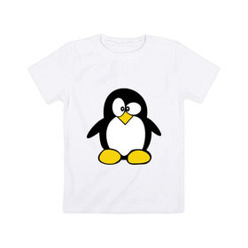 Детская футболка хлопок с принтом Пингвин в Петрозаводске, 100% хлопок | круглый вырез горловины, полуприлегающий силуэт, длина до линии бедер | пингвин