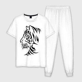 Мужская пижама хлопок с принтом Тигр тату в Петрозаводске, 100% хлопок | брюки и футболка прямого кроя, без карманов, на брюках мягкая резинка на поясе и по низу штанин
 | татуировки