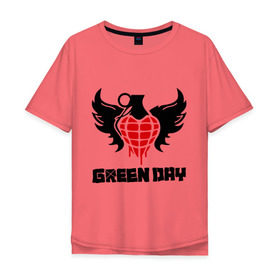 Мужская футболка хлопок Oversize с принтом Green Day Wings в Петрозаводске, 100% хлопок | свободный крой, круглый ворот, “спинка” длиннее передней части | green day | green day wings | green day граната | heavy metal | metal | rock | trash metal | альтернатива | граната | грин дэй | квартет | метал | рок | рок группа | рок группы | трэш метал | хеви метал