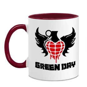 Кружка двухцветная с принтом Green Day Wings в Петрозаводске, керамика | объем — 330 мл, диаметр — 80 мм. Цветная ручка и кайма сверху, в некоторых цветах — вся внутренняя часть | green day | green day wings | green day граната | heavy metal | metal | rock | trash metal | альтернатива | граната | грин дэй | квартет | метал | рок | рок группа | рок группы | трэш метал | хеви метал