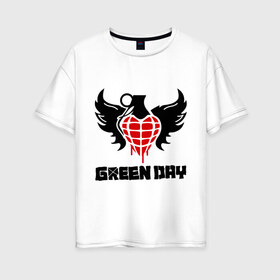 Женская футболка хлопок Oversize с принтом Green Day Wings в Петрозаводске, 100% хлопок | свободный крой, круглый ворот, спущенный рукав, длина до линии бедер
 | green day | green day wings | green day граната | heavy metal | metal | rock | trash metal | альтернатива | граната | грин дэй | квартет | метал | рок | рок группа | рок группы | трэш метал | хеви метал