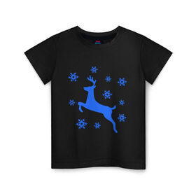 Детская футболка хлопок с принтом Олень и снежинки в Петрозаводске, 100% хлопок | круглый вырез горловины, полуприлегающий силуэт, длина до линии бедер | олень и снежинки | праздник | снежинки