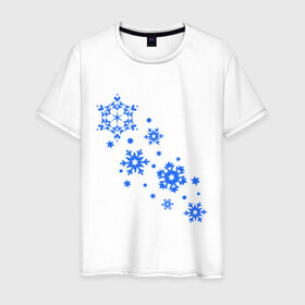 Мужская футболка хлопок с принтом Снежинки (snowflakes) в Петрозаводске, 100% хлопок | прямой крой, круглый вырез горловины, длина до линии бедер, слегка спущенное плечо. | 