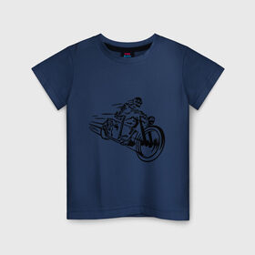Детская футболка хлопок с принтом Скелет на мотоцикле в Петрозаводске, 100% хлопок | круглый вырез горловины, полуприлегающий силуэт, длина до линии бедер | скелет