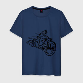 Мужская футболка хлопок с принтом Скелет на мотоцикле в Петрозаводске, 100% хлопок | прямой крой, круглый вырез горловины, длина до линии бедер, слегка спущенное плечо. | скелет