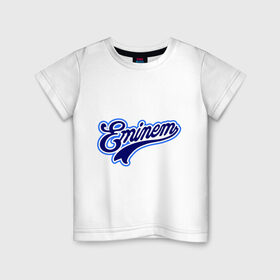 Детская футболка хлопок с принтом Eminem logo blue в Петрозаводске, 100% хлопок | круглый вырез горловины, полуприлегающий силуэт, длина до линии бедер | bad | berzerk | eminem | gangsta | gansta | hip | hip hop | hop | rap | shady | shady records | еп | рэп | рэпчина | хип | хип хоп | хоп | эминем