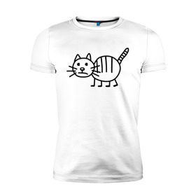Мужская футболка премиум с принтом Рисунок кота в Петрозаводске, 92% хлопок, 8% лайкра | приталенный силуэт, круглый вырез ворота, длина до линии бедра, короткий рукав | кот | кот с тремя полосками | котик | рисунок кота | смешной кот | усы