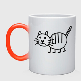 Кружка хамелеон с принтом Рисунок кота в Петрозаводске, керамика | меняет цвет при нагревании, емкость 330 мл | кот | кот с тремя полосками | котик | рисунок кота | смешной кот | усы