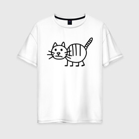 Женская футболка хлопок Oversize с принтом Рисунок кота в Петрозаводске, 100% хлопок | свободный крой, круглый ворот, спущенный рукав, длина до линии бедер
 | кот | кот с тремя полосками | котик | рисунок кота | смешной кот | усы