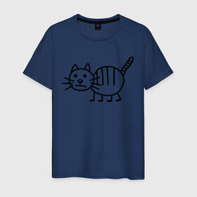 Мужская футболка хлопок с принтом Рисунок кота в Петрозаводске, 100% хлопок | прямой крой, круглый вырез горловины, длина до линии бедер, слегка спущенное плечо. | кот | кот с тремя полосками | котик | рисунок кота | смешной кот | усы