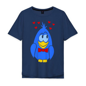 Мужская футболка хлопок Oversize с принтом Влюбленный голубь (парная) в Петрозаводске, 100% хлопок | свободный крой, круглый ворот, “спинка” длиннее передней части | Тематика изображения на принте: влюбленный голубок | влюбленный голубь (парная) | голубок | голубь | любовь | птичка | сердечки