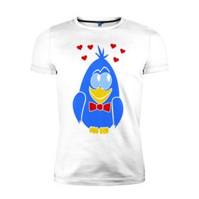 Мужская футболка премиум с принтом Влюбленный голубь (парная) в Петрозаводске, 92% хлопок, 8% лайкра | приталенный силуэт, круглый вырез ворота, длина до линии бедра, короткий рукав | Тематика изображения на принте: влюбленный голубок | влюбленный голубь (парная) | голубок | голубь | любовь | птичка | сердечки