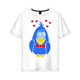 Женская футболка хлопок Oversize с принтом Влюбленный голубь (парная) в Петрозаводске, 100% хлопок | свободный крой, круглый ворот, спущенный рукав, длина до линии бедер
 | влюбленный голубок | влюбленный голубь (парная) | голубок | голубь | любовь | птичка | сердечки