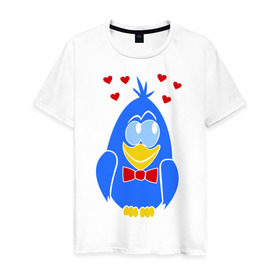 Мужская футболка хлопок с принтом Влюбленный голубь (парная) в Петрозаводске, 100% хлопок | прямой крой, круглый вырез горловины, длина до линии бедер, слегка спущенное плечо. | Тематика изображения на принте: влюбленный голубок | влюбленный голубь (парная) | голубок | голубь | любовь | птичка | сердечки