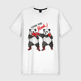 Мужская футболка премиум с принтом Look the Hook в Петрозаводске, 92% хлопок, 8% лайкра | приталенный силуэт, круглый вырез ворота, длина до линии бедра, короткий рукав | панда