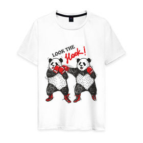 Мужская футболка хлопок с принтом Look the Hook в Петрозаводске, 100% хлопок | прямой крой, круглый вырез горловины, длина до линии бедер, слегка спущенное плечо. | панда