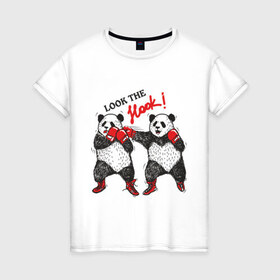 Женская футболка хлопок с принтом Look the Hook в Петрозаводске, 100% хлопок | прямой крой, круглый вырез горловины, длина до линии бедер, слегка спущенное плечо | панда