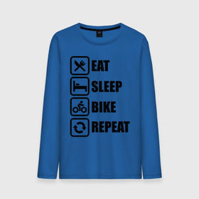 Мужской лонгслив хлопок с принтом Eat Sleep Bike Repeat в Петрозаводске, 100% хлопок |  | bike | eat | eat sleep bike repeat | repeat | sleep | велоспорт | кровать | спорт