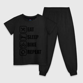 Детская пижама хлопок с принтом Eat Sleep Bike Repeat в Петрозаводске, 100% хлопок |  брюки и футболка прямого кроя, без карманов, на брюках мягкая резинка на поясе и по низу штанин
 | bike | eat | eat sleep bike repeat | repeat | sleep | велоспорт | кровать | спорт