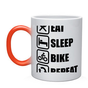 Кружка хамелеон с принтом Eat Sleep Bike Repeat в Петрозаводске, керамика | меняет цвет при нагревании, емкость 330 мл | bike | eat | eat sleep bike repeat | repeat | sleep | велоспорт | кровать | спорт