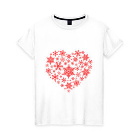 Женская футболка хлопок с принтом Снежное сердце в Петрозаводске, 100% хлопок | прямой крой, круглый вырез горловины, длина до линии бедер, слегка спущенное плечо | новый год | новый год 2014 | подарки | праздник | сердечко | снег | снежное сердце | холодное сердце