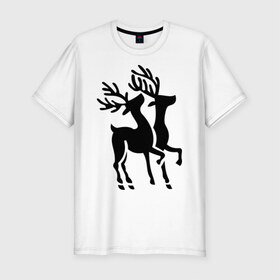 Мужская футболка премиум с принтом Новогодние олени. в Петрозаводске, 92% хлопок, 8% лайкра | приталенный силуэт, круглый вырез ворота, длина до линии бедра, короткий рукав | 2014 | новогодние олени | новый год | подарки | упряжка