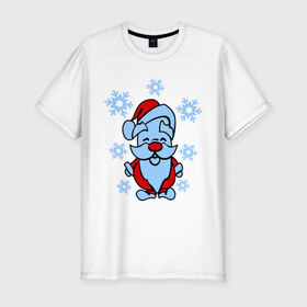 Мужская футболка премиум с принтом Дед Мороз в снегу в Петрозаводске, 92% хлопок, 8% лайкра | приталенный силуэт, круглый вырез ворота, длина до линии бедра, короткий рукав | 2014 год | дед мороз и снегновый год | дедушка  мороз | новогодний подарок | с новым годом | санта | снег | снежинки