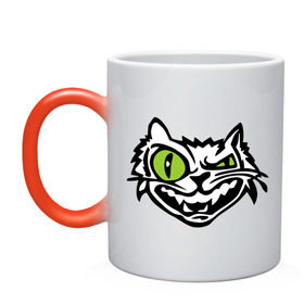 Кружка хамелеон с принтом Свирепый кот в Петрозаводске, керамика | меняет цвет при нагревании, емкость 330 мл | глаза | зеленные глаза | зубы | кот | кот с зеленными глаза | котяра | кошачий глаз | свирепый кот