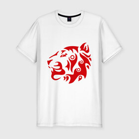 Мужская футболка премиум с принтом Узор тигр в Петрозаводске, 92% хлопок, 8% лайкра | приталенный силуэт, круглый вырез ворота, длина до линии бедра, короткий рукав | красный тигр | полосы | тигр | трайбол трайблы и узоры | узор | узор тигр