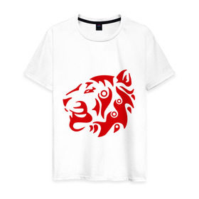 Мужская футболка хлопок с принтом Узор тигр в Петрозаводске, 100% хлопок | прямой крой, круглый вырез горловины, длина до линии бедер, слегка спущенное плечо. | красный тигр | полосы | тигр | трайбол трайблы и узоры | узор | узор тигр