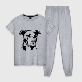 Женская пижама хлопок с принтом Питбуль (Pitbull) в Петрозаводске, 100% хлопок | брюки и футболка прямого кроя, без карманов, на брюках мягкая резинка на поясе и по низу штанин | друг человека | животные | пес | питбуль (pitbull) | прикольные картинки | силуэт пса | собака