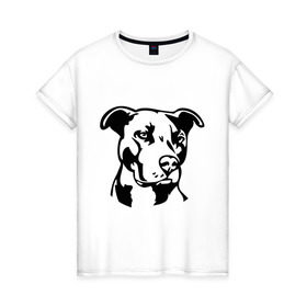Женская футболка хлопок с принтом Питбуль (Pitbull) в Петрозаводске, 100% хлопок | прямой крой, круглый вырез горловины, длина до линии бедер, слегка спущенное плечо | друг человека | животные | пес | питбуль (pitbull) | прикольные картинки | силуэт пса | собака