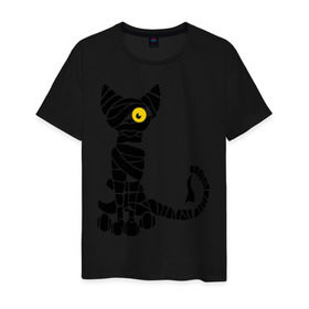 Мужская футболка хлопок с принтом Кот мумия в Петрозаводске, 100% хлопок | прямой крой, круглый вырез горловины, длина до линии бедер, слегка спущенное плечо. | богиня | египет | египетские кошки | кот мумия | кошечка | кошка | мумия