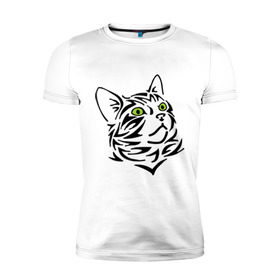 Мужская футболка премиум с принтом Узор - кот в Петрозаводске, 92% хлопок, 8% лайкра | приталенный силуэт, круглый вырез ворота, длина до линии бедра, короткий рукав | глаза | киска | кот с зеленными глазами | кошки | силуэт  кота | узор   кот